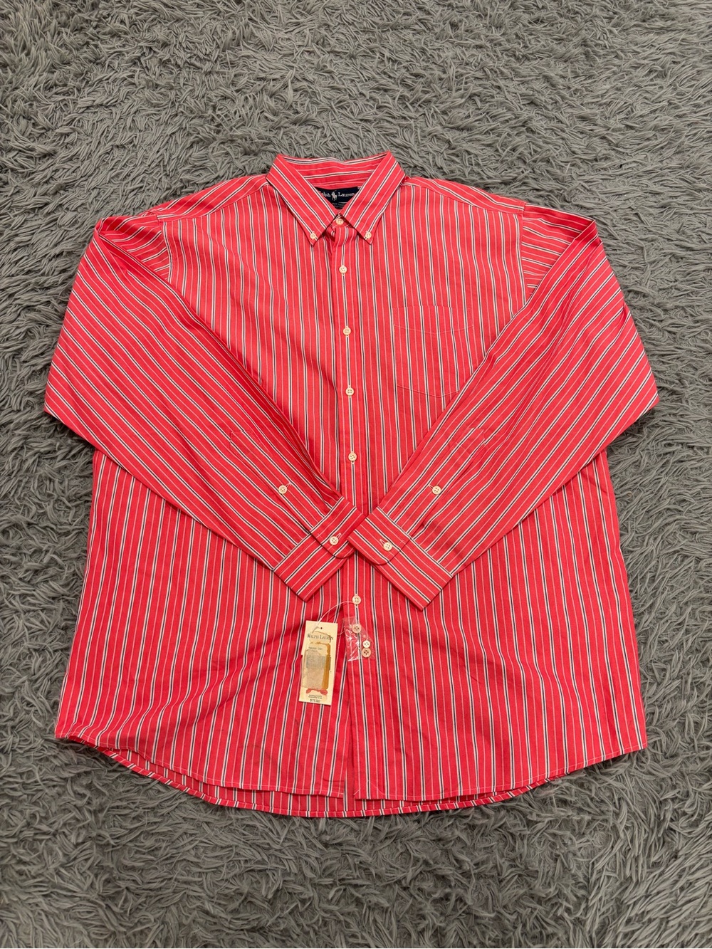 NEW Ralph Lauren Mens Red XL Vintage Button Shirt 2-Ply Cotton Stripe USA Preppy